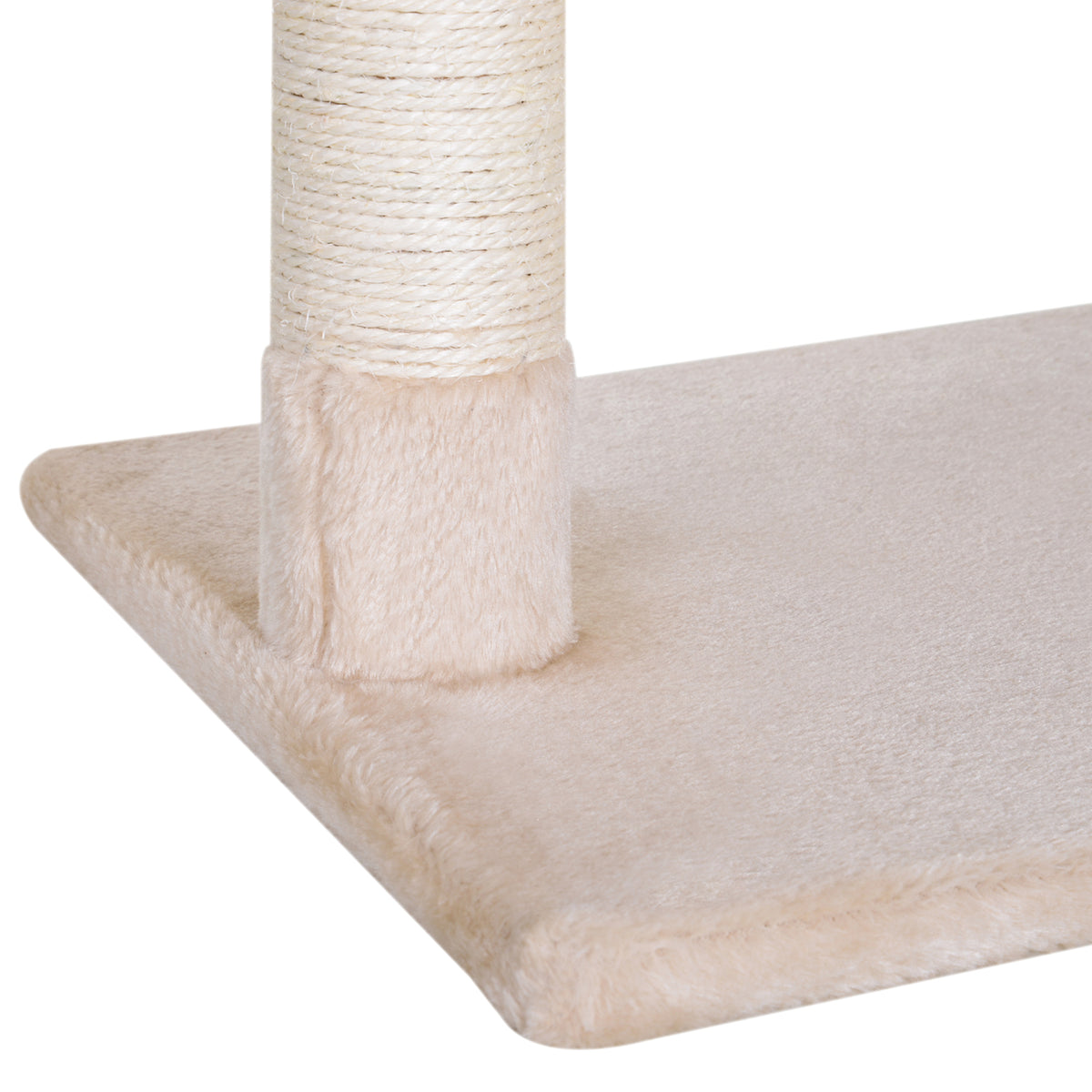 Arbre à chat 3 griffoirs grattoirs sisal naturel plateforme hamac et boule suspendue dim. 50L x 36l x 70H cm peluche courte beige-7