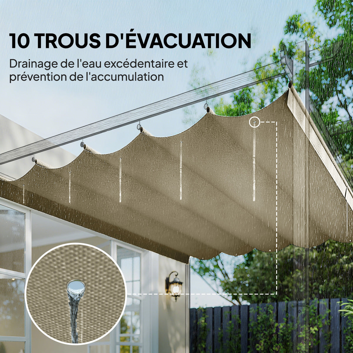 Toile de toit pour pergola tonnelle rétractable de 3 x 3 m - toile uniquement 250 x 255 cm beige-5