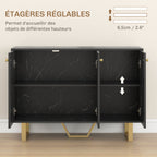 Meuble de rangement buffet salon avec 2 placards 3 portes et étagère réglable, pieds en métal, aspect marbre noir-4
