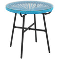 Table basse ronde de jardin en résine aspect rotin métal et plateau verre trempé Ø 50 x 50H cm-0