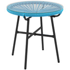 Table basse ronde de jardin en résine aspect rotin métal et plateau verre trempé Ø 50 x 50H cm-0