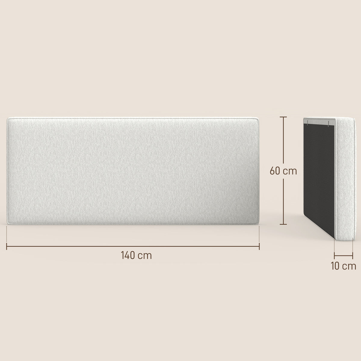 Tête de lit murale en lin, 140 x 60 cm, tête de lit suspendue rembourrée pour chambre à coucher, crème-2