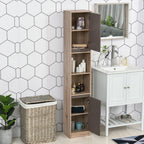 Meuble colonne salle de bain à 6 niveaux, meuble de rangement étroit avec 2 portes, 2 compartiments ouverts et étagère réglable, pour toilette, petits espaces, 30 x 24 x 170 cm gris et chêne-9