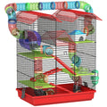 Cage pour hamster souris petit animaux rongeur avec tunnel mangeoire roue jouet 47 x 30 x 59 cm rouge-0