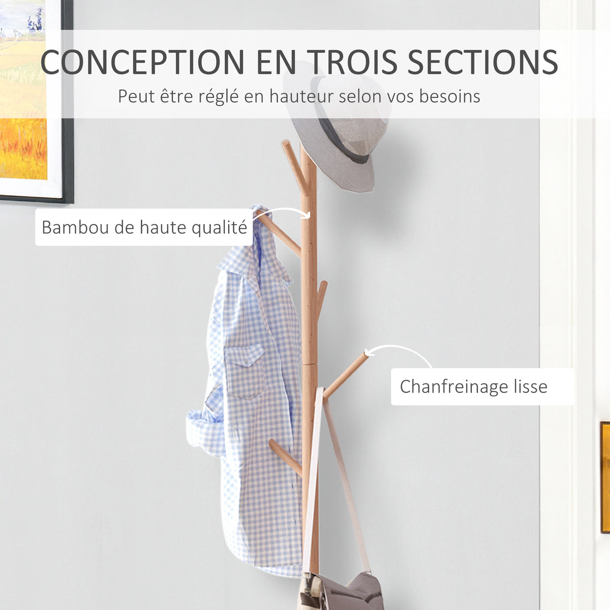 Meuble rangement porte-manteaux 2 en 1 cosy 40L x 30l x 180H cm MDF blanc bois massif bambou-5