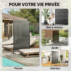 Panneau brise vue décoratif paravent extérieur à motif géométrique ajouré en métal - 122 x 45 x 198 cm, noir-5