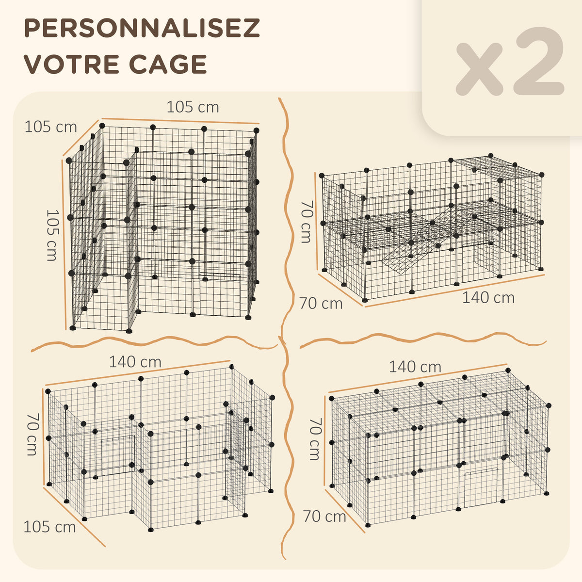 Cage parc clôture pour animaux domestiques enclos pour petits animaux modulable 2 niveaux 72 panneaux bords arrondis-3