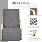 Fauteuil Luxe Confort et Relaxation avec Repose-Pied réglable déhoussable 94 x 66,5 x 100 cm cm Bois Massif Gris-5