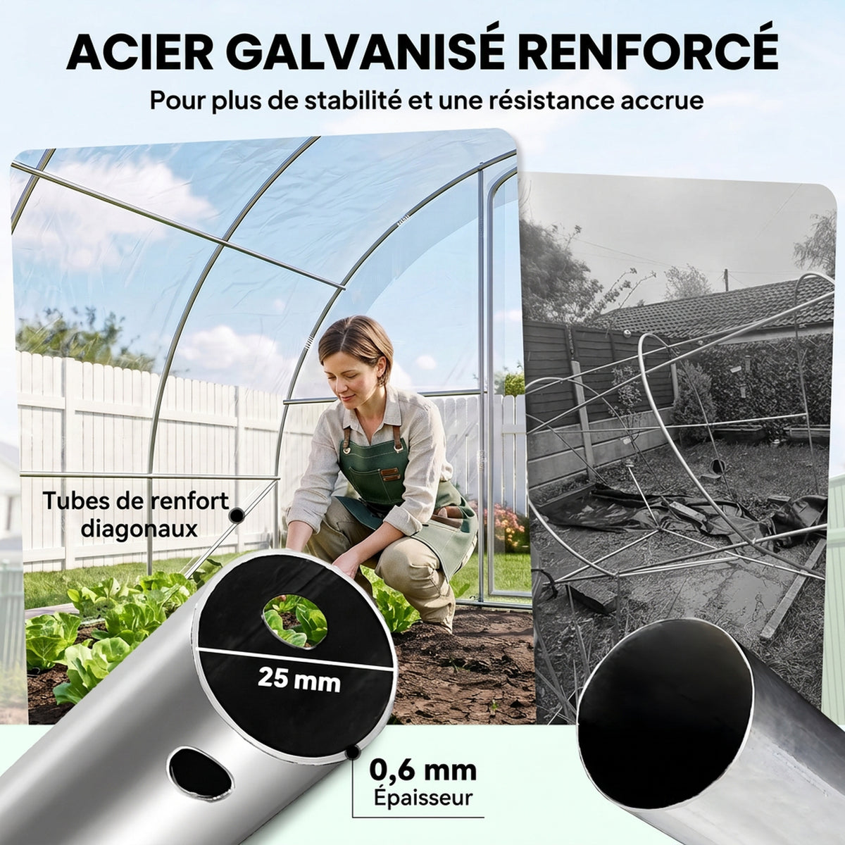 Serre de jardin tunnel 4 x 3 x 2 m 12 m² avec 2 portes à charnières bâche en PE 150 g/m² pour Légumes Plantes Fleurs-3