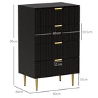 Commode 4 tiroirs commode chambre meuble de rangement moderne avec poignées et pieds dorés, dim. 60 x 40 x 96 cm, noir-2