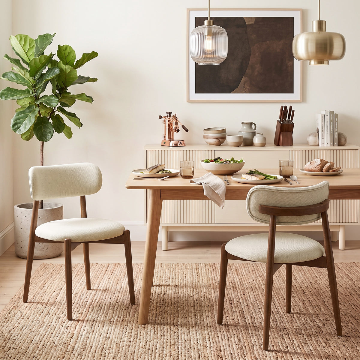 Lot de 2 Chaises Salle à Manger, Chaises de Cuisine en Chenille avec Dossier Incurvé, Assise Rembourrée, Beige-1