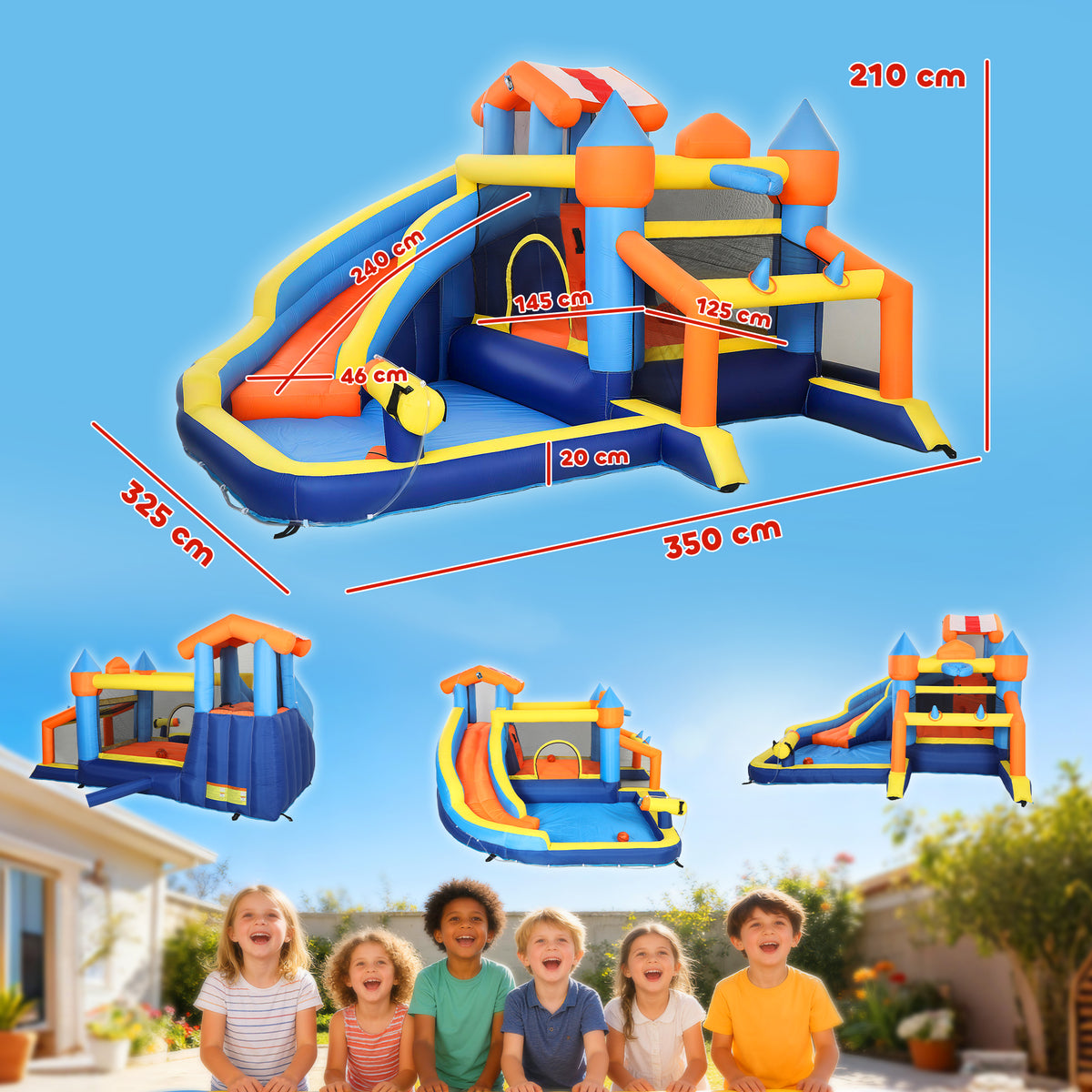 Château gonflable avec souffleur 8 en 1, parc aquatique, toboggan, trampoline, piscine à balles, multicolore-2