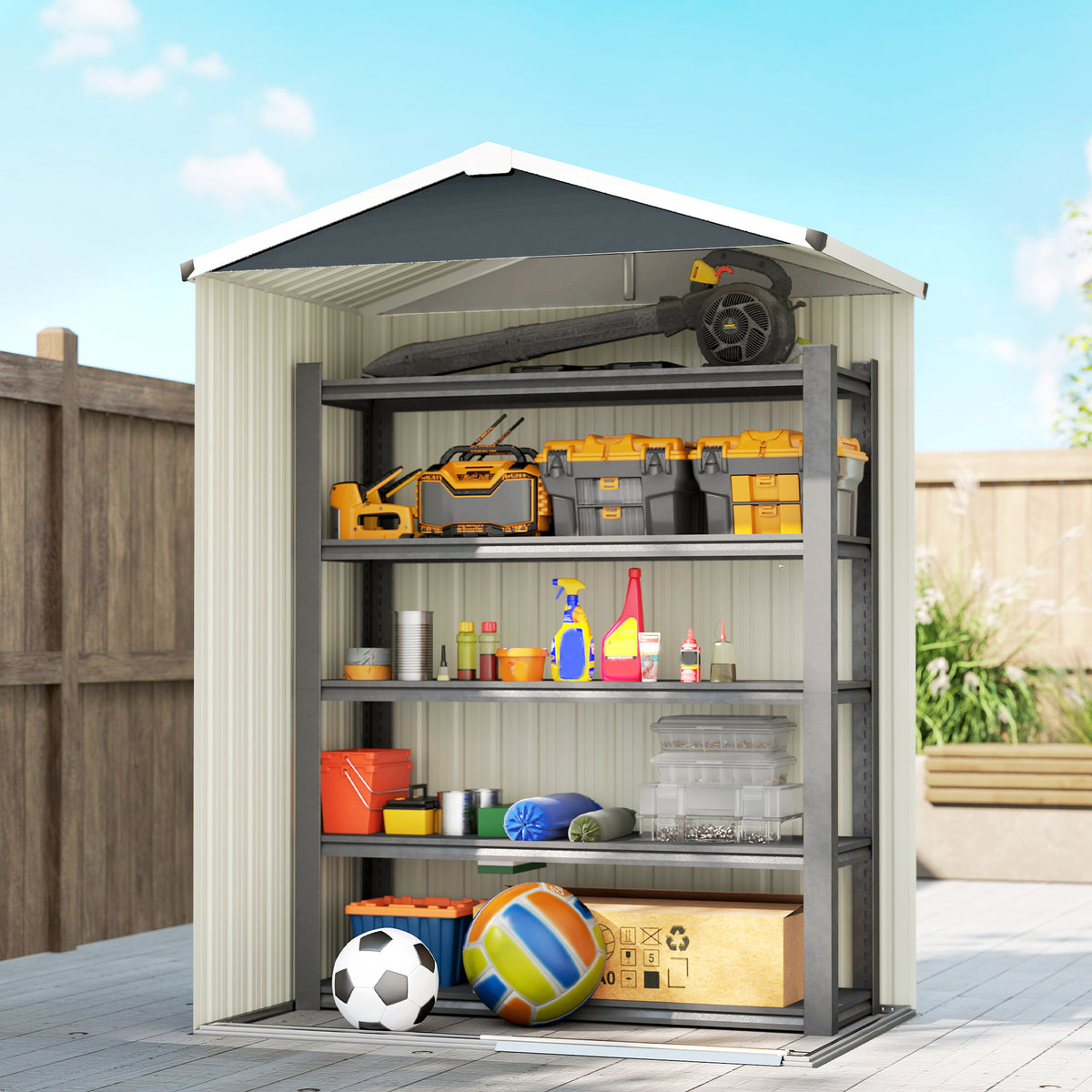 Abri de jardin en métal 1,2 m², cabane jardin extérieure, porte coulissante verrouillable, 136x87x176cm, gris-7