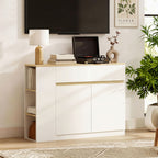 Buffet meuble de rangement avec 2 tiroirs 3 étagères ouvertes et placard 2 portes 110 x 29,5 x 82 cm blanc-6