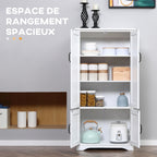Buffet de cuisine armoire de cuisine contemporaine multi-rangements 2 placards 3 étagères 60 x 30 x 123 cm blanc-3