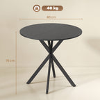 Table à Manger Ronde pour 2 Personnes avec Plateau Aspect Bois et Piètement Croisé en Acier, Noir-2