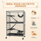 Cage pour rongeurs Multifonction 4 Plateformes 3 rampes 4 Portes dim. 80L x 52l x 128H cm acier Gris argenté Noir-3
