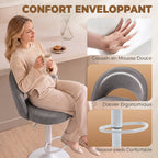 Lot de 2 Tabourets de Bar, Chaises de Bar Réglables en Hauteur, Assise Rembourrée en Chenille, Pivotant 360°, Gris-4