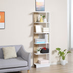 Bibliothèque Étagère de Rangement avec 5 Compartiments Ouverts Design Simple Moderne Blanc et Chêne-1