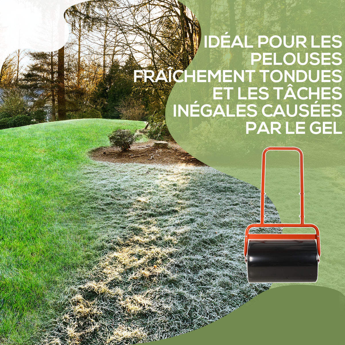 Rouleau à gazon rouleau de jardin 50 cm, remplissage sable eau, poignée ergonomique, outil de jardinage pour pelouse, patio et parc, rouge et noir-4