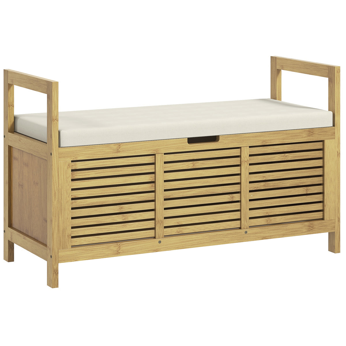 Banc de rangement avec compartiment caché sous assise pour entrée coussin et accoudoir 100 x 40 x 60 cm naturel-0
