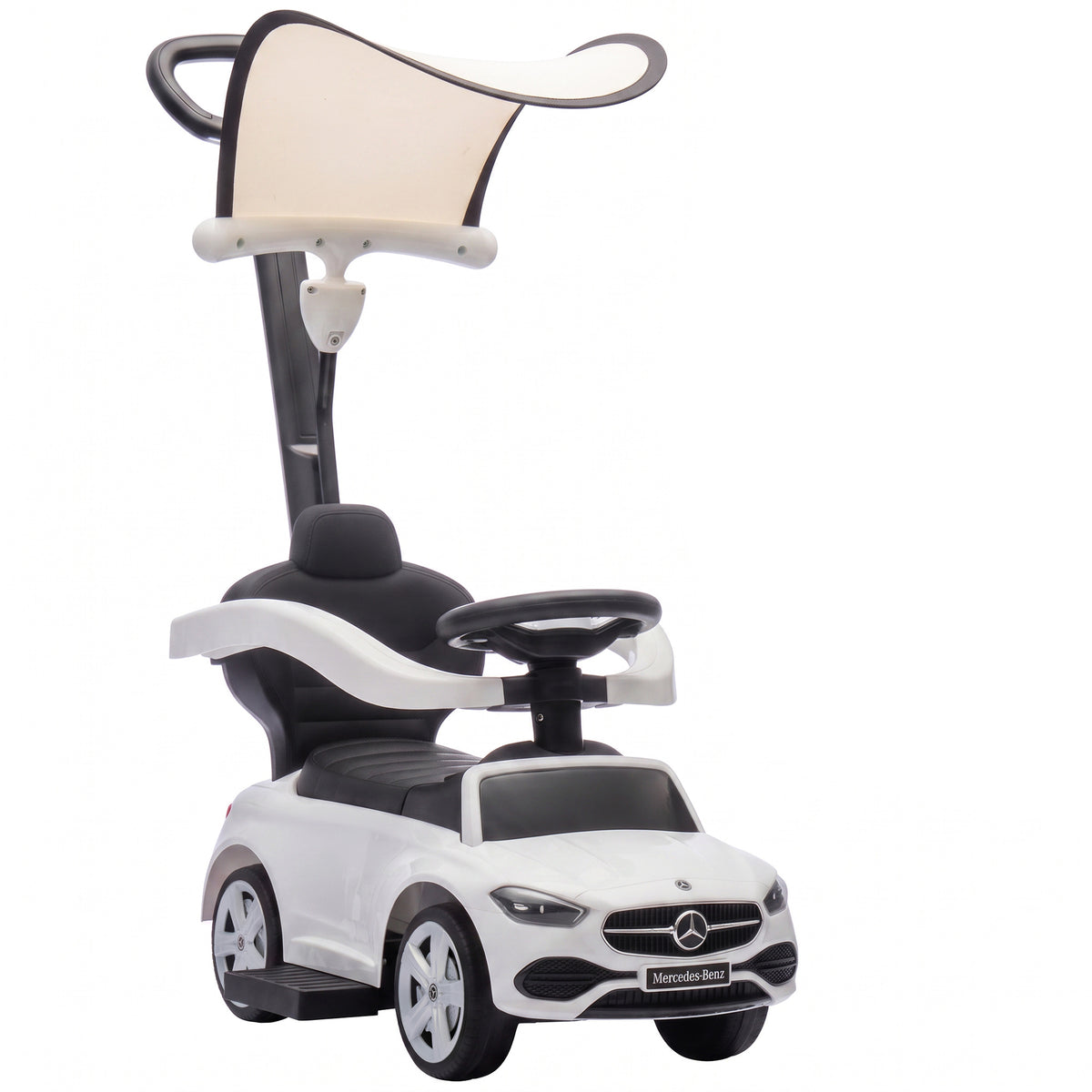 Porteur Enfants 3 en 1 Mercedes-Benz sous Licence, Garde-Corps, Espace de Rangement, Klaxon, 83x40x90cm, Blanc-0