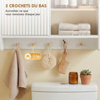 Armoire murale de salle de bain, meuble de rangement de salle de bains avec porte, étagères ouvertes et 5 crochets-5