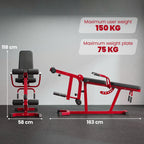 Machine d'Extension de Jambe 3 en 1 Charge 300 kg, Dossier et Positions Réglables, Disques Libres, 163x58x118cm, Rouge-2