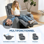 Fauteuil Inclinable de Massage et Chauffage, Fauteuil de Relaxation, Dossier Réglable, Pivotant, 82x99x103cm, Gris Clair-4