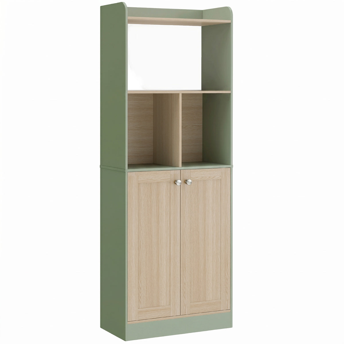 Bibliothèque à 5 niveaux, meuble de rangement, étagère à livres avec 2 portes, 60 x 30 x 161,2 cm vert et bois naturel-0