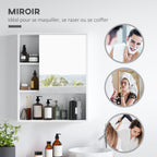 Armoire murale salle de bain avec miroir, meuble salle de bain, 5 compartiments et étagère réglable, 60x15x76cm, blanc-5