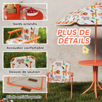 Salon de jardin enfant, table enfant avec 2 chaises pliantes et parasol Ø 100 cm, motif animal, orange-5
