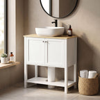 Meuble sous lavabo, meuble de salle de bain moderne avec 2 portes, étagère ouverte, découpe en U, 80 x 40 x 80 cm, blanc-7