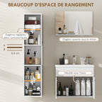 Ensemble de Meubles de Salle de Bain 4 Pièces, Mural, avec Miroir, Meuble sous Vasque, Lavabo et Armoire Haute, Blanc-5