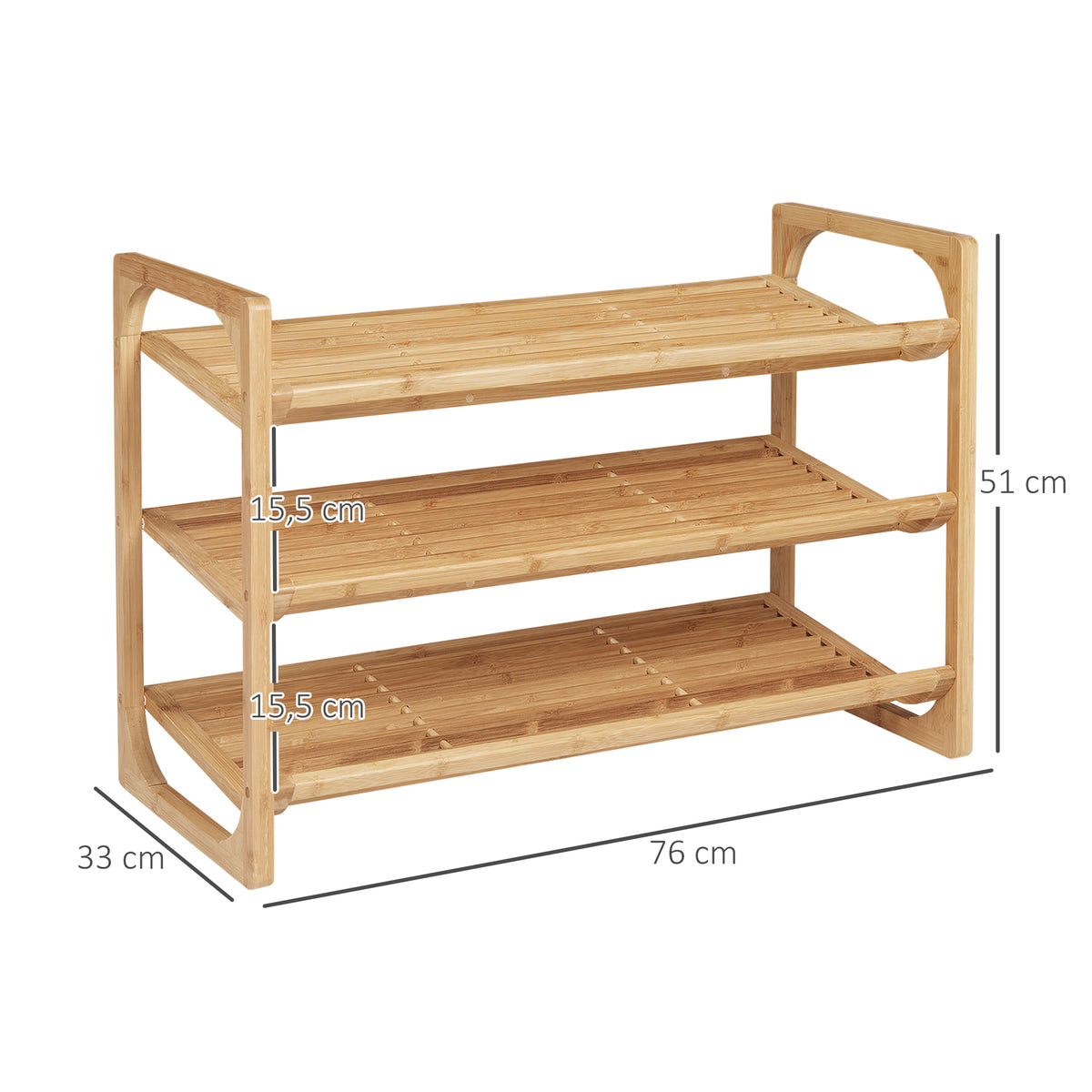 Étagère à chaussures à 3 niveaux porte-chaussures en bambou 9 paires de chaussures 76 x 33 x 51 cm naturel-2