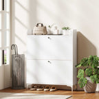 Meuble à chaussures 16 paires, armoire à chaussures avec 2 tiroirs rabattables, étagères réglables, 80x24x101cm, blanc-9