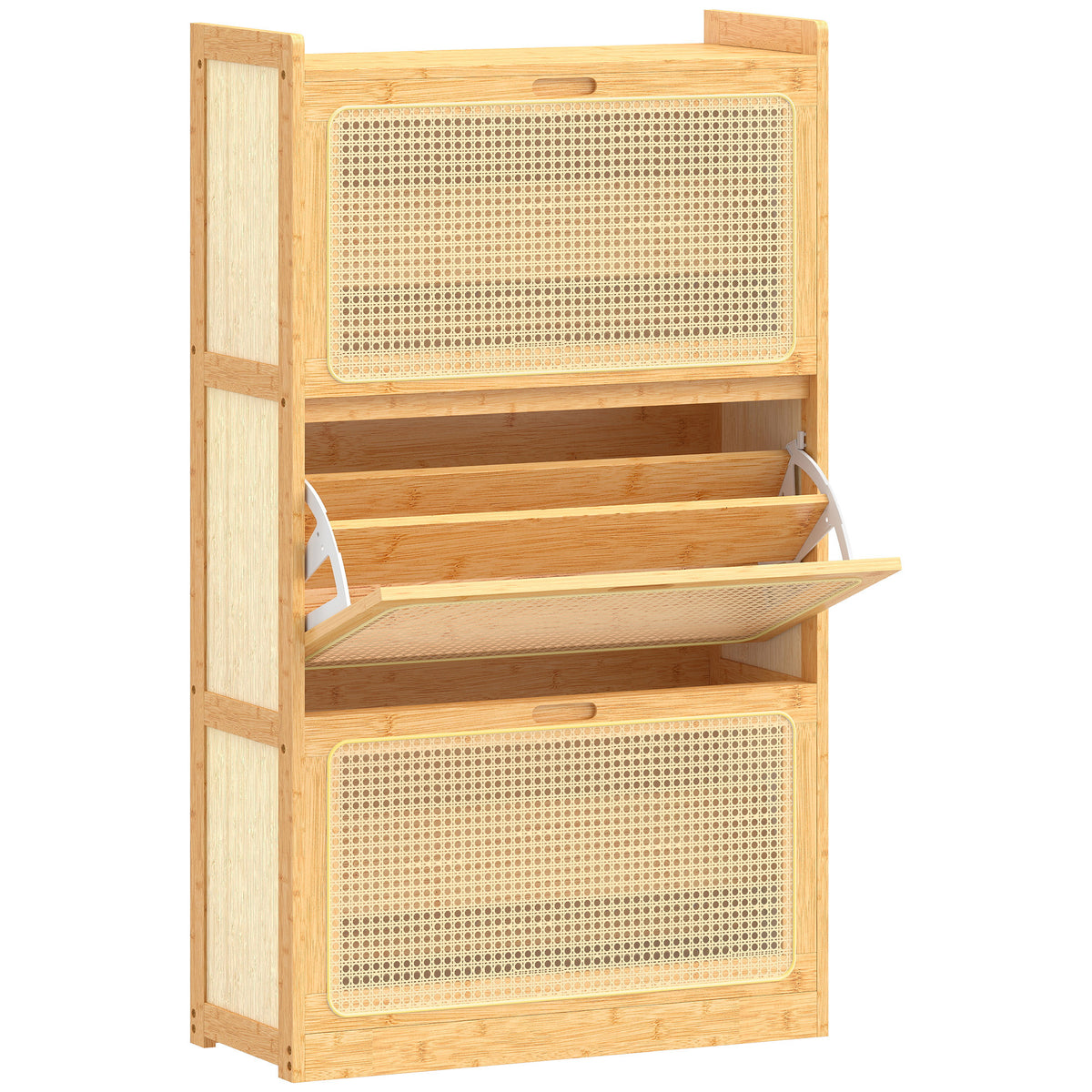 Meuble à chaussures 14 paires, armoire à chaussures 3 tiroirs rabattables, étagères réglables 69x29x119,8cm bois naturel-0