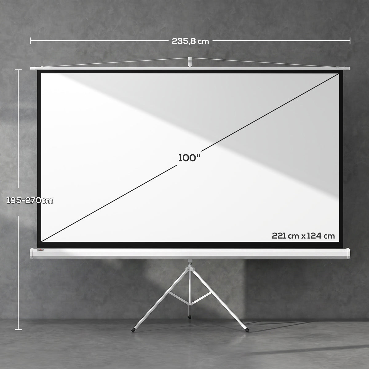 Écran de projection 100 pouces avec support trépied hauteur réglable, écran 4K HD 16:9-2