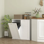 Meuble salle de bain avec panier à linge armoire salle de bain en bois portes persiennes 2 paniers 70 x 38 x 73 cm blanc-7