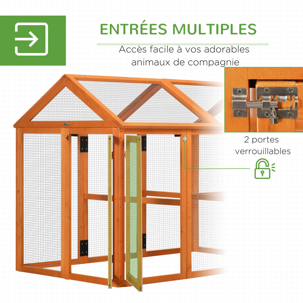 Enclos poulailler en bois cage à poules parc grillagé 140 x 88,5 x 106 cm orange-4