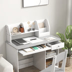 Bureau enfant avec chaise ergonomique avec clavier coulissant tiroir niches et étagères ouvertes 90 x 45 x 90 cm gris-8
