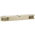 Meuble TV suspendu, meuble télé pour téléviseur jusqu'à 60 pouces, tiroir rabattable 2 étagères 140x24x16cm bois naturel-0