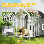Niche pour chien extérieur en bois maison chien extérieur avec terrasse, porte à lamelles, 106 x 62,5 x 80,5 cm, gris-3
