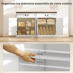 Buffet salon, meuble de rangement avec 4 portes, 2 tiroirs silencieux, étagères réglables, 140x40x85cm, blanc et marron-3