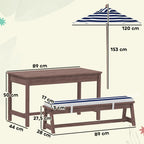 Ensemble salon de jardin extérieur enfant avec coussins et parasol amovible, rayé bleu marine et blanc-2