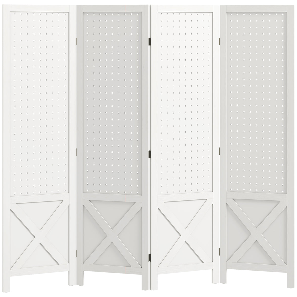 Paravent intérieur en bois 4 panneaux séparateur de pièce pliable panneau perforé 152 x 1,7 x 144,5 cm blanc-0