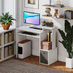 Bureau Informatique multimédia étagères Tablette Clavier Panier Gris Panneaux Particules Blanc-9