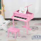 Piano à queue enfant en bois Piano enfant clavier de piano 30 touches - tabouret et pupitre inlus - Instrument de Musique - MDF rose-1