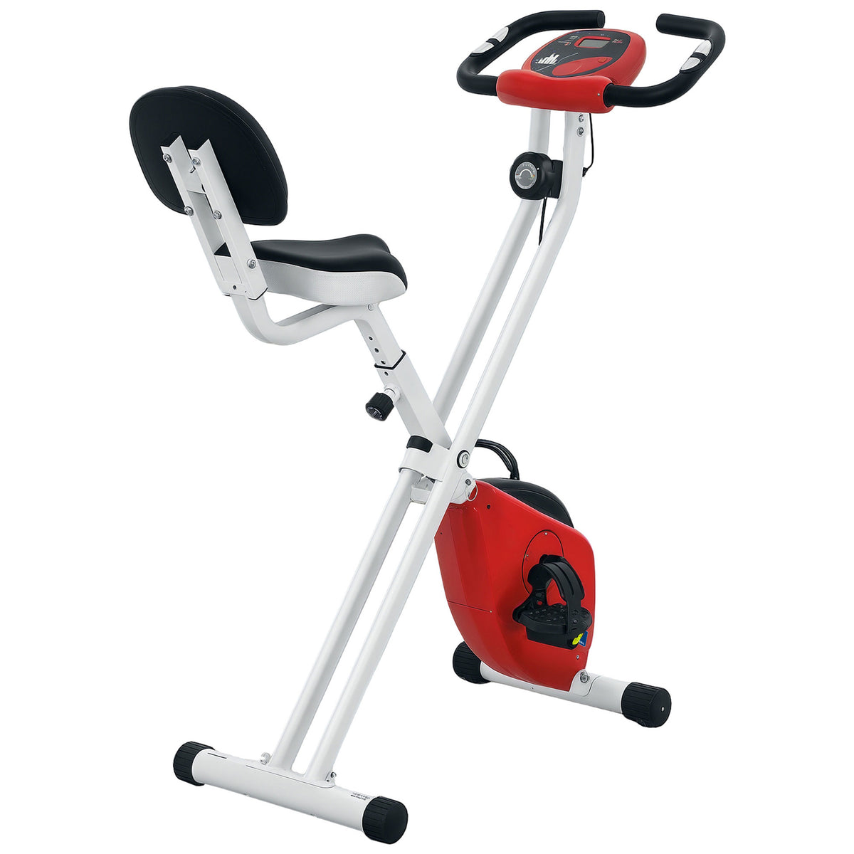 Vélo d'appartement pliable- Collaboration .fr x FFHandball - 8 niveaux de résistance, dossier selle réglable, rouge-0
