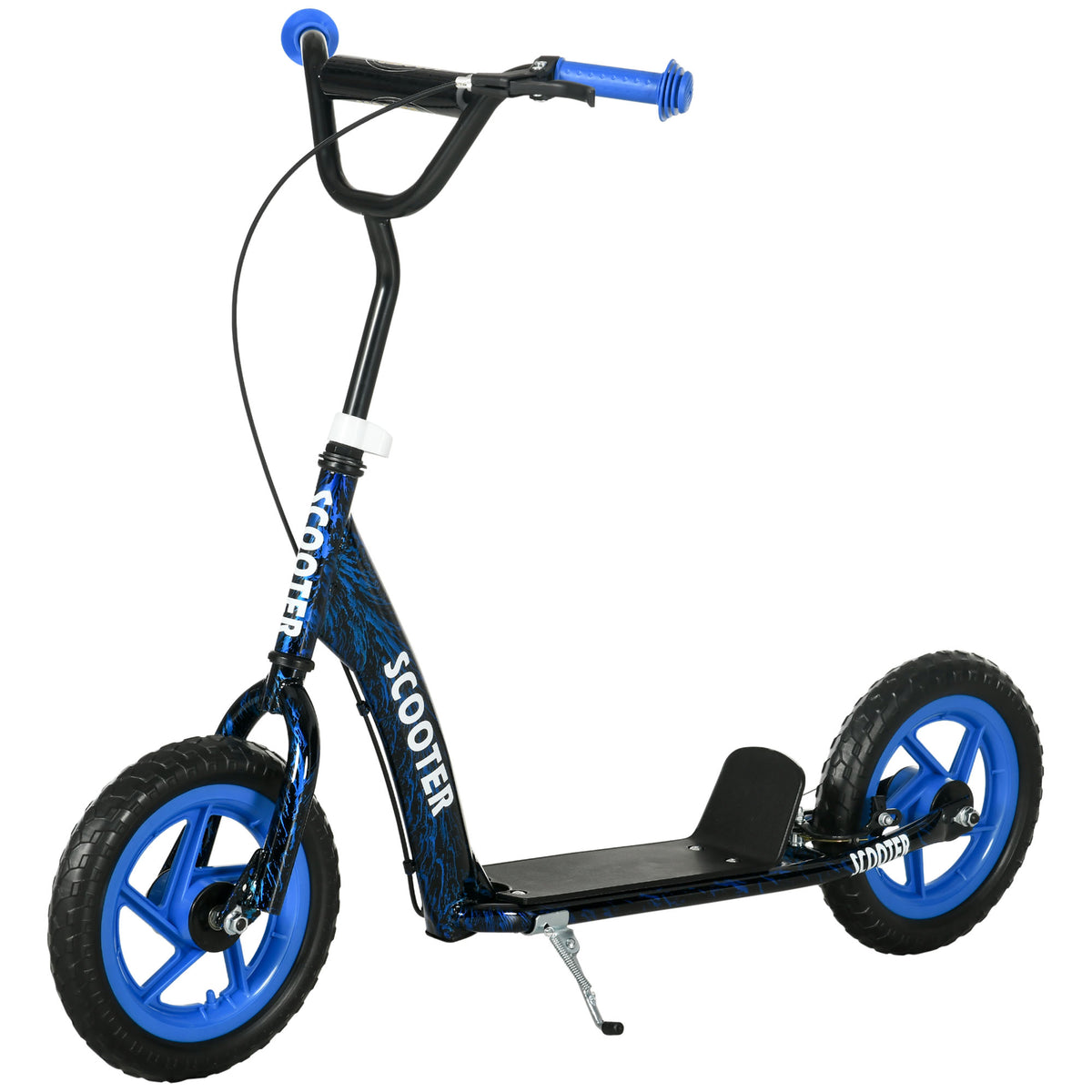 Trottinette patinette scooter enfant grandes roues de 6 à 12 ans hauteur réglable frein arrière béquille bleu-0